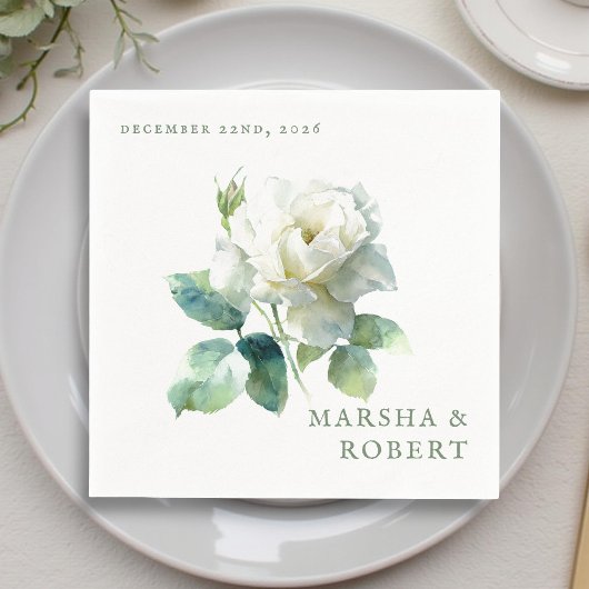 Modern Watercolor Rose Elegant Botanical Wedding スタンダードカクテルナプキン