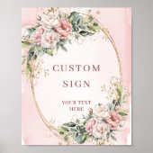 Modern Watercolor Rose Gold Floral Custom Sign ポスター (正面)