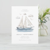 Modern Watercolor Sailing Yacht Save the Date  招待状 (スタンド正面)