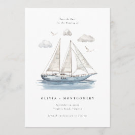 Modern Watercolor Sailing Yacht Save the Date 招待状