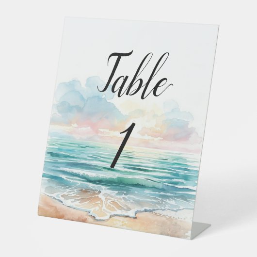 Modern Watercolor Sea-Themed Table Numbers 台座サイン (正面)