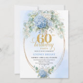 Modern Watercolor Soft Blue Floral 60th Birthday 招待状 (正面)