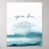 Modern Watercolor | Teal Open Bar Sign ポスター (正面)