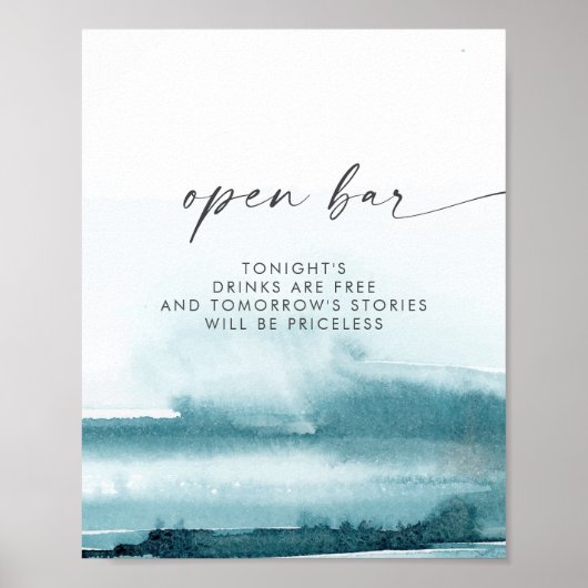 Modern Watercolor | Teal Open Bar Sign ポスター (正面)