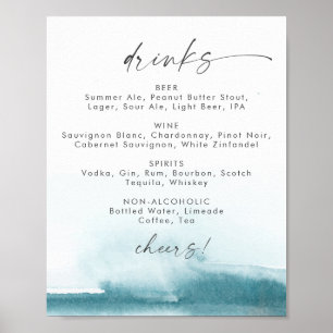 Modern Watercolor Teal Wedding Drinks Menu Sign ポスター