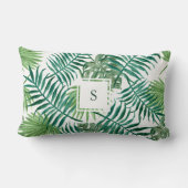 Modern watercolor tropical leaves monogram ランバークッション (裏面)