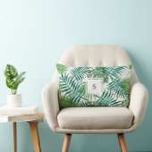 Modern watercolor tropical leaves monogram ランバークッション (椅子)