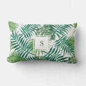 Modern watercolor tropical leaves monogram ランバークッション (正面)