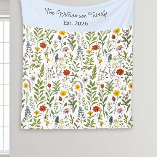 Modern Watercolor Wildflower Pattern Personalized フリースブランケット