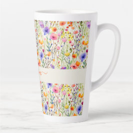 Modern watercolor wildflowers pattern script name カフェラテマグ