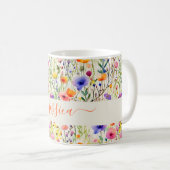 Modern watercolor wildflowers pattern script name コーヒーマグカップ (正面右)