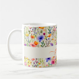 Modern watercolor wildflowers pattern script name コーヒーマグカップ