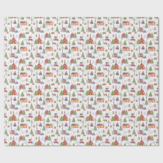 Modern Watercolor Winter Christmas Objects Pattern ラッピングペーパー (フラット)