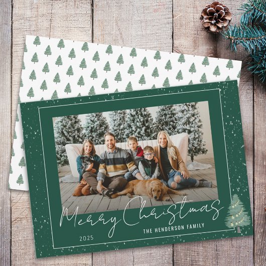 Modern Watercolor Woodland Snow Christmas Photo シーズンカード