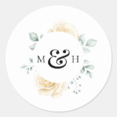 Modern Watercolour Greenery Monogram Wedding ラウンドシール (正面)