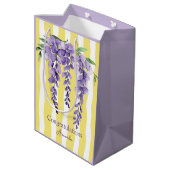 Modern wavevy yellow stripes Purple botanical Chic ミディアムペーパーバッグ (裏面アングル)