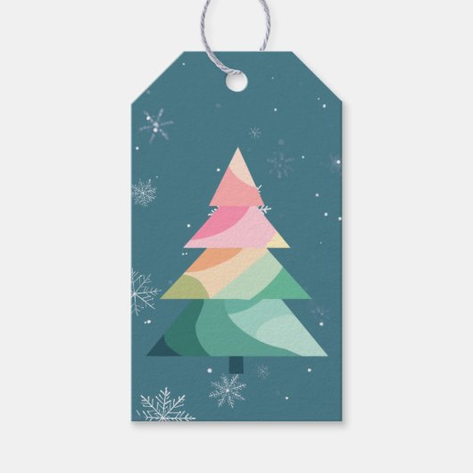 Modern Wavy Christmas Tree Gift Tag ギフトタグ (正面)