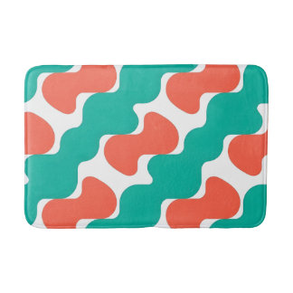 Modern Wavy Diagonal Geometric Teal and Coral Pink バスマット