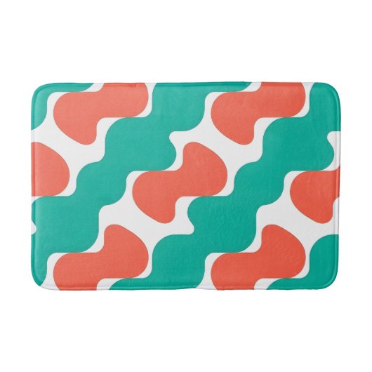 Modern Wavy Diagonal Geometric Teal and Coral Pink バスマット (正面)