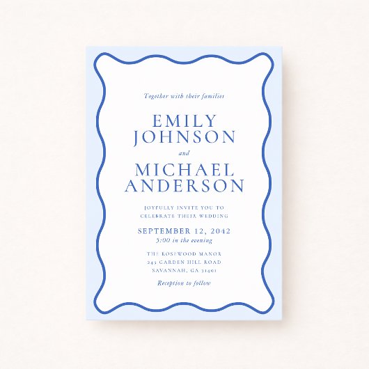 Modern Wavy Dual Blue Wedding Invitation 招待状