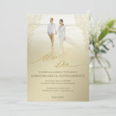 Modern “We Do” Wedding Invitation Gold Damask サンキューカード (スタンド正面)
