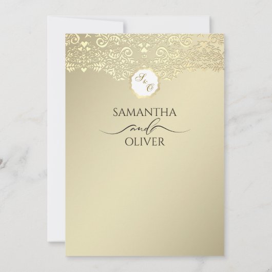 Modern “We Do” Wedding Invitation Gold Damask サンキューカード (裏面)