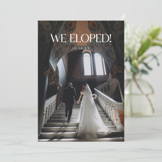 Modern "We Eloped!" 2-Photo Elegant Wedding 案内状 (スタンド正面)