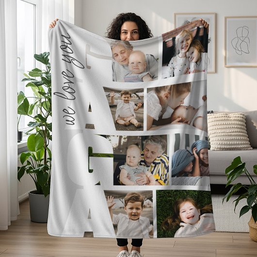 Modern We Love You Gaga 8-Photo Collage フリースブランケット