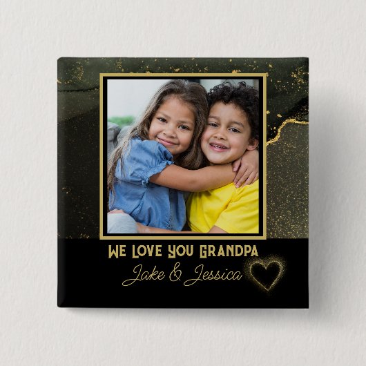 Modern We Love you Grandpa black and gold Photo 缶バッジ (正面)