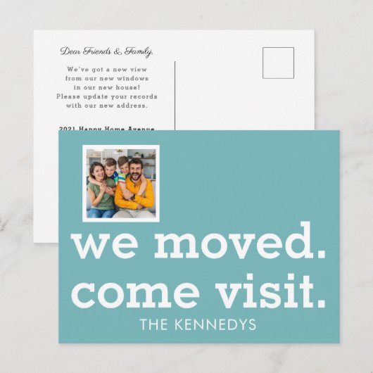 Modern We Moved Come Visit Photo New Home Teal  案内ポストカード (正面/裏面)