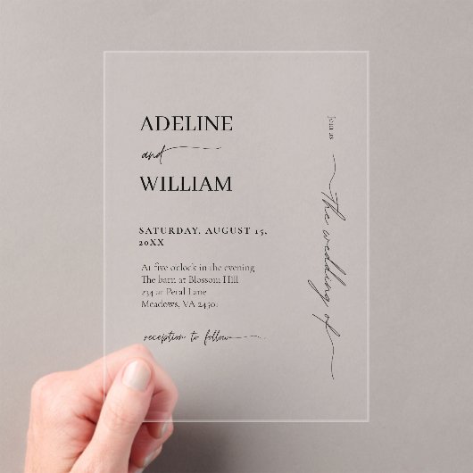 Modern Wedding Acrylic Elegant Invitation  アクリル招待状 (インサイチュ (ポータブル))