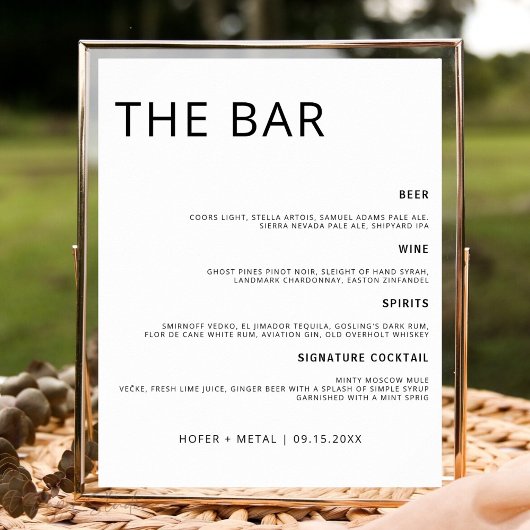 Modern Wedding Bar Menu Minimalist Wedding Drink ポスター