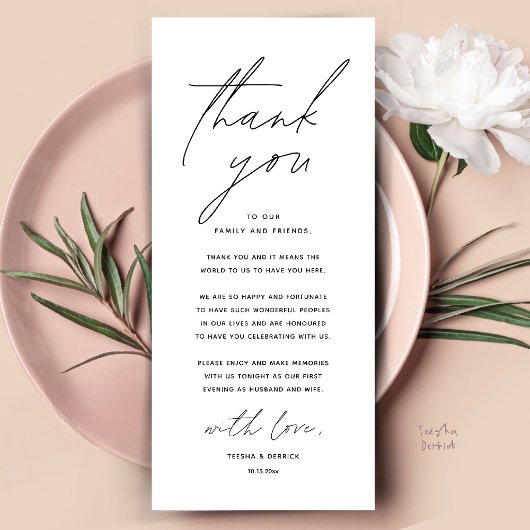 Modern Wedding Dinner Place Setting Thank You Card プログラム