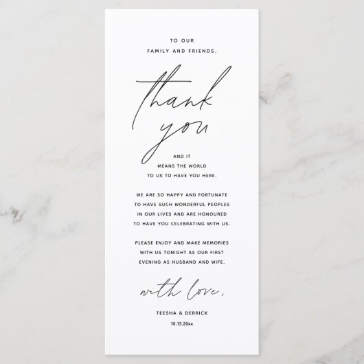 Modern Wedding Dinner Place Setting Thank You Card プログラム (正面)