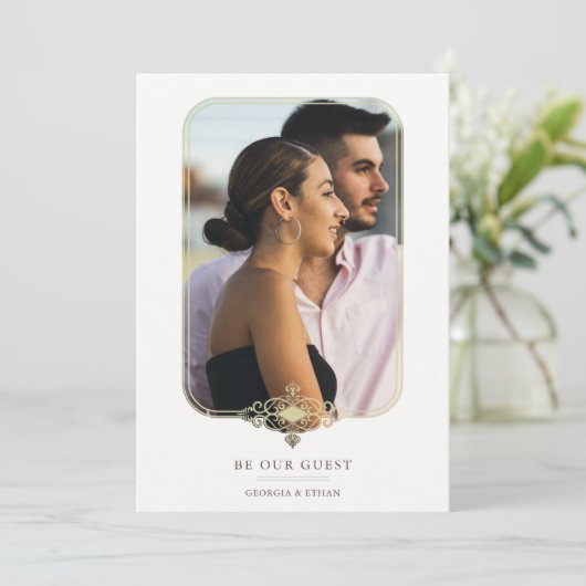 Modern Wedding Flourish Filigree Fancy Photo Frame 招待状 (スタンド正面)