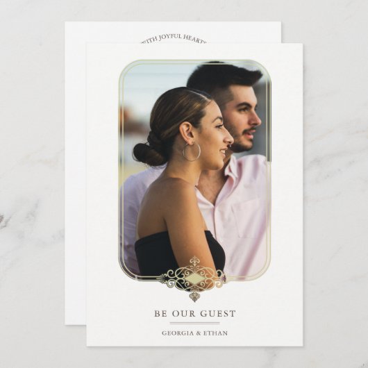 Modern Wedding Flourish Filigree Fancy Photo Frame 招待状 (正面/裏面)