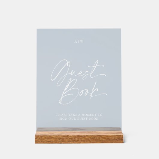 Modern Wedding Guest Book Sign | Dusty Blue アクリルサイン (正面)