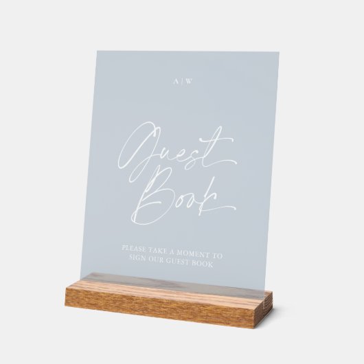 Modern Wedding Guest Book Sign | Dusty Blue アクリルサイン (傾斜)