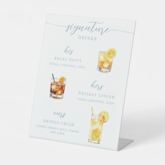 Modern Wedding His Hers Signature Drinks Sign 台座サイン (正面)