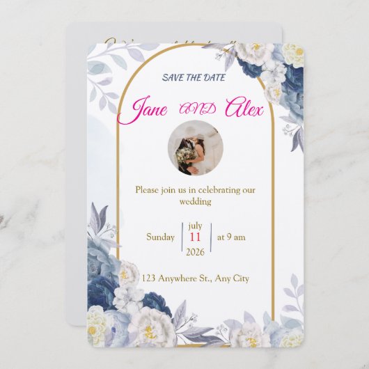 Modern Wedding Invitation Back Message 招待状 (正面/裏面)