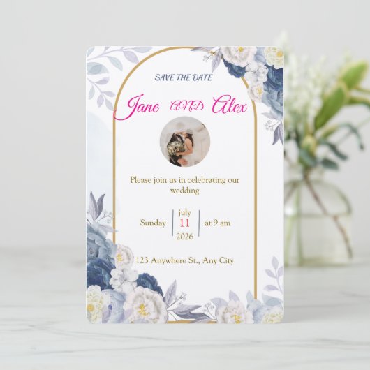 Modern Wedding Invitation Back Message 招待状 (スタンド正面)