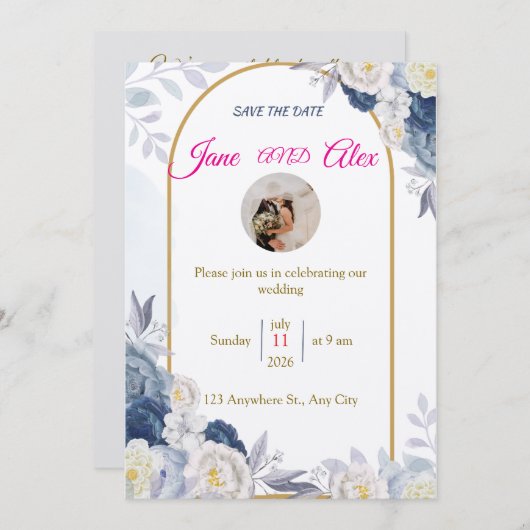 Modern Wedding Invitation Back Message 招待状 (正面/裏面)