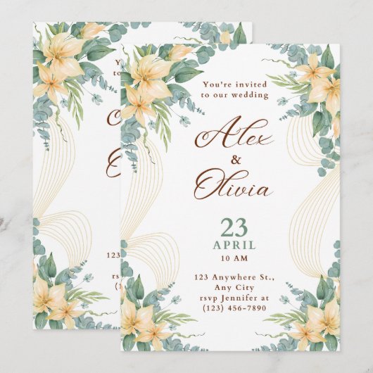 Modern Wedding Invitation Elegant Minimal Layout 招待状 (正面/裏面)