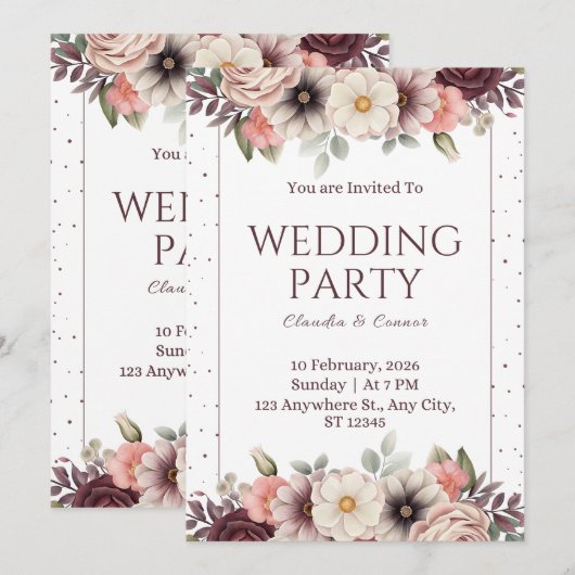 Modern Wedding Invitation Elegant Minimal Layout 招待状 (正面/裏面)