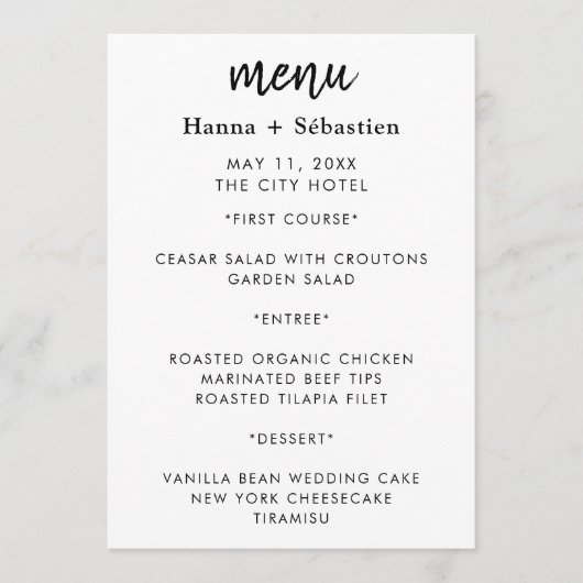 Modern Wedding Menu メニュー (正面)