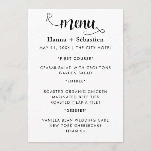 Modern  Wedding Menu メニュー (正面)