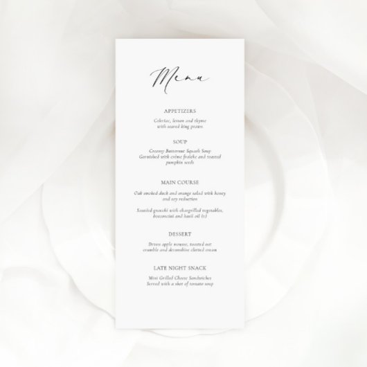 Modern wedding menu card with guest name メニュー