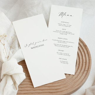 Modern wedding menu card with guest name メニュー