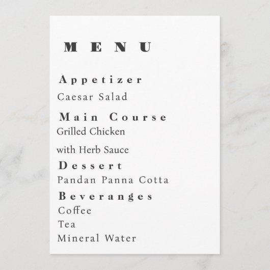 Modern Wedding Menu Template メニュー (正面)