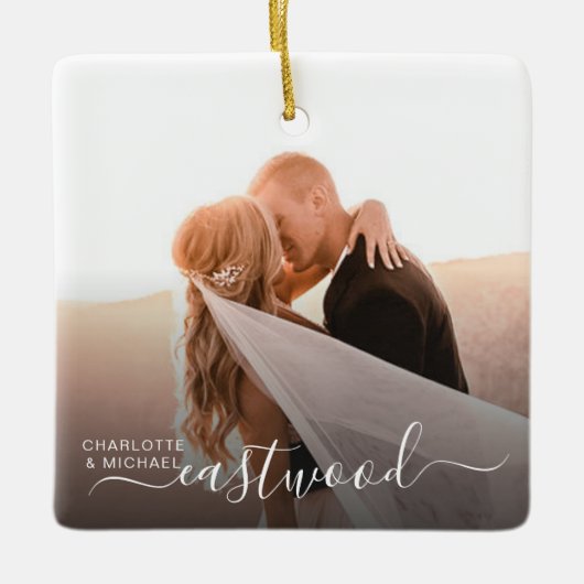 Modern Wedding Photo Keepsake セラミックオーナメント (正面)